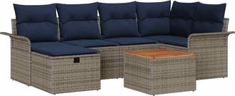 vidaXL Conjunto De Sof&aacute;s De Jard&iacute;n 7 Uds. Gris Rat&aacute;n Sint&eacute;tico Vidaxl