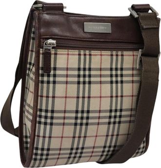 Burberry Nova Check Beige Canvas Shoulder Bag (Pre-Owned)