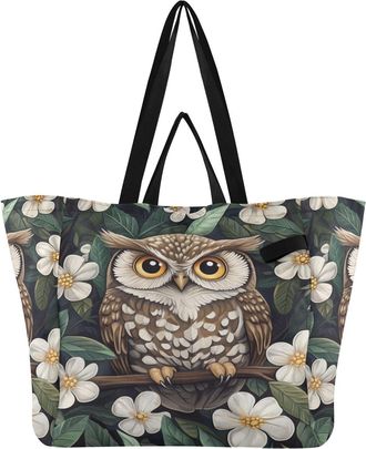 Generic Floral Owl Branch Black print Reusable Canvas Tote Bag, Heavy Duty Grocery Shopping Bag with Large Capacity Hard Bottom Double Handles Work Groceries 