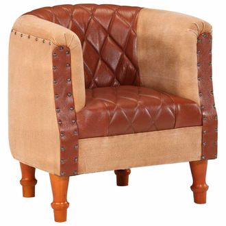 vidaXL Vidaxl - Sill&oacute;n De Cuero Aut&eacute;ntico Y Madera Maciza De Mango Marr&oacute;n