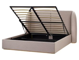 Beliani Cama matrimonial de tejido beige 160x200