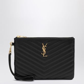 Saint Laurent Black Cassandre clutch in matelass&eacute; leather