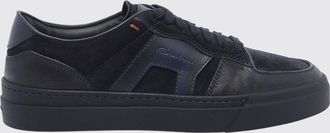 Santoni Low-Top Bovine Leather Sneakers with Perforated Toe and Embossed Logo