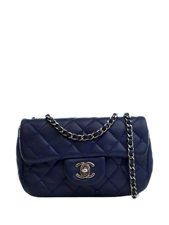 Chanel 2012-2013 kleine Classic Single Flap lamsleren rechthoekige crossbodytas met kristallen - Blauw