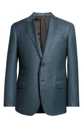 Emporio Armani Teal Shadow Check Wool Sport Coat at Nordstrom Rack, Size 40 Us / 50 Eu Regular