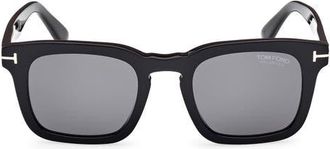 Tom Ford Dax 50mm Polarized Square Sunglasses in Black Eco /T Logo /Black at Nordstrom
