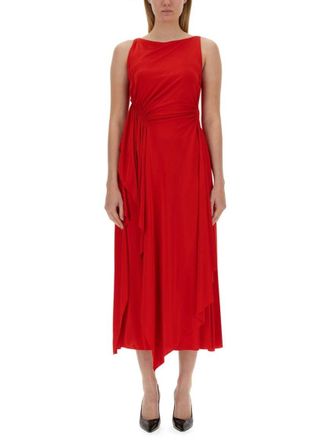 Lanvin Draped Red Midi Dress With Flattering Silhouette