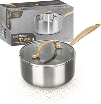 KASANOVA Casseruola 18 cm triplo strato Tri Ply - Gold con coperchio