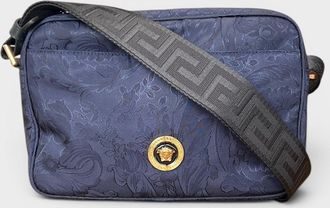 Versace Mens Medusa Logo Jacquard Crossbody Bag Navy Black Fabric - One Size