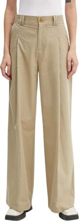 &Aacute;eron Luchtige Katoenen Wijde Broek - Dames - Wijde Broeken - Beige - S - Katoen - Broeken