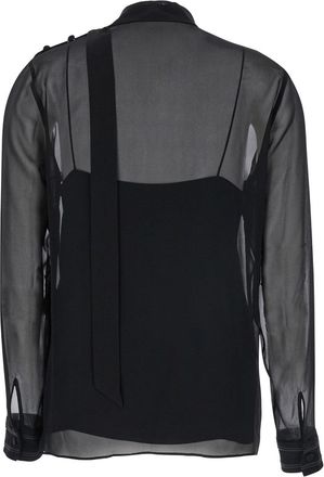 Gucci Womens Black Silk Georgette Blouse With Bow Neck Fabric Blouses Shirt