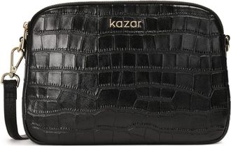 Kazar Klassieke zwarte krokodillenleren handtas - Dames - Schoudertassen - Zwart - ONE Size - Leer - Tassen