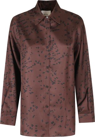 Alysi Cocoa Speckled Print Silk Shirt