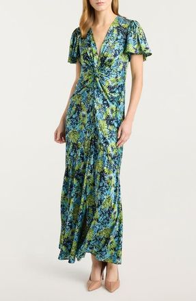 Cinq &agrave; Sept Dahlia Print Maxi Dress in Tropical Sky Multi at Nordstrom, Size 4