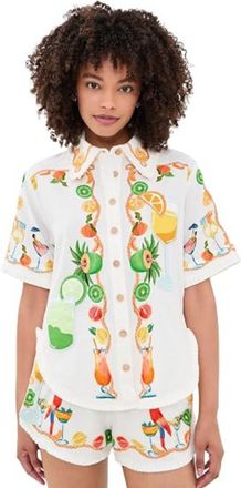 Farm Rio Farm Rio Womens Short Sleeve Blouse in Biricutico Scarf Off White