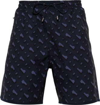 BOSS geometric-print swim shorts - men - Polyester/Polyester - M - Blue