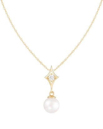 Splendid Pearls 14K 0.90 Ct. Tw. Diamond & 7-7.5Mm Pearl Dangle Pendant Necklace