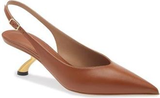 Ferragamo Cleya Slingback Kitten Heel Pointed Toe Pump in Brown at Nordstrom, Size 10.5