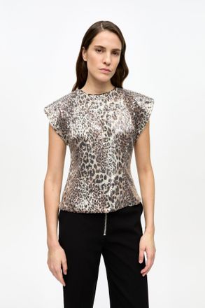 Ganni Leopard Printed Stretch Sequins Blouse - Size 10/12 Mixed