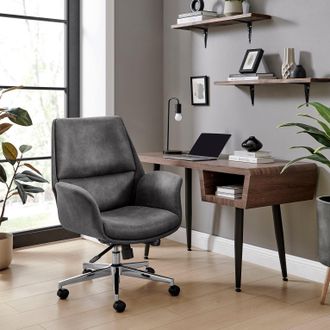 Furniturebox Omni Luxury Black Faux Leather & Silver Office Chair