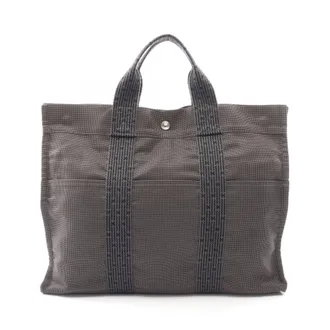 Herm&egrave;s Gray Nylon Canvas Handbag Tote Bag (Pre-Owned)