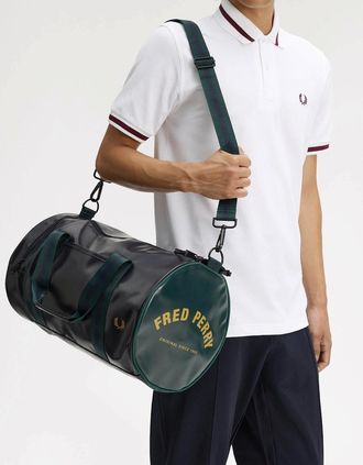 Fred Perry Mens Fred Perry Recycled Polyester Classic Barrel Bag - Navy/Grassroots 83A - Black - Size: ONE size