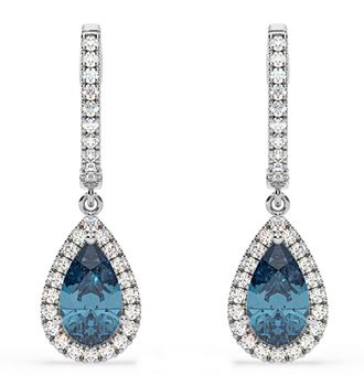 The Diamond Store Diana Blue Lab Diamond 2.60ct Pear Halo Drop Earrings in 18K White Gold - Elara Collection