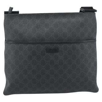 Gucci Vintage Flat Messenger Gg Canvas And Leather Black Canvas Handbag (Pre-Owned)