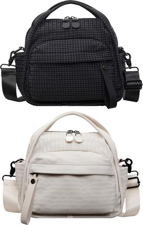 Generic Women Canvas Shoulder Bag Lightweight Front Pocket Handbag for Shopping (White)