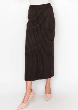YAL New York Cable Knit Skirt in Chocolate Brown