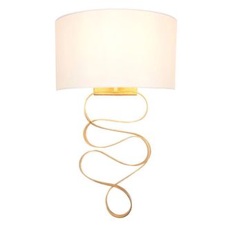 Loops Gold Leaf Ribbon Wall Light & Ivory Half Shade - Dimmable - Hammered Metalwork