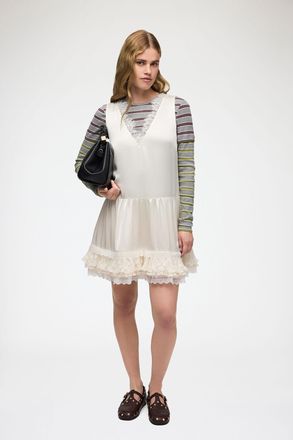 Ganni White Dress in Lace Satin