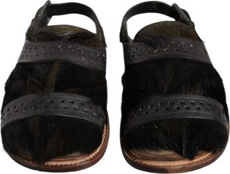Dolce & Gabbana Black Gazelle Hair Leather Flats Sandals Mens Shoes (Pre-Owned)