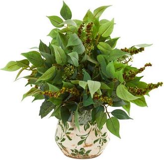 Nearly Natural Mixed Ficus, Fittonia and Berries Artificial Plant in Floral Vase in Green at Nordstrom