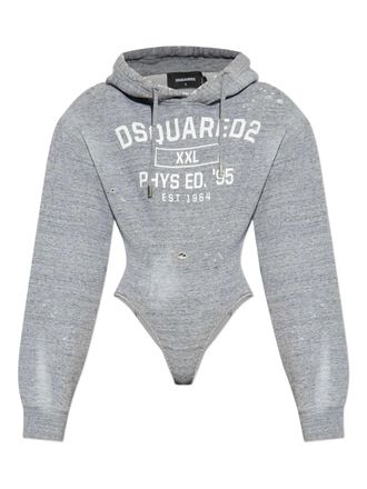 Dsquared2 distressed-detail hooded bodysuit - women - Cotton - M - Grey