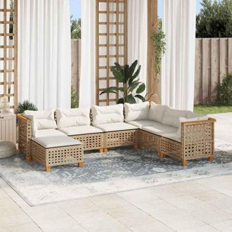vidaXL Vidaxl - Set Sof&aacute;s De Jard&iacute;n 7 Piezas Y Cojines Rat&aacute;n Sint&eacute;tico Beige