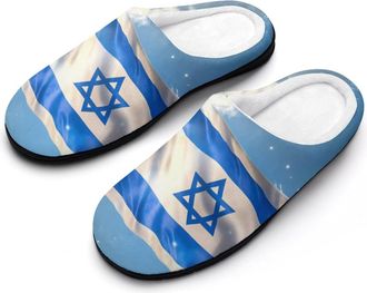 Generic Happy Israelian Independence Day Fashion Cotton Slippers for Women Memory Foam House Slippers Non-Slip House Bedroom Shoes