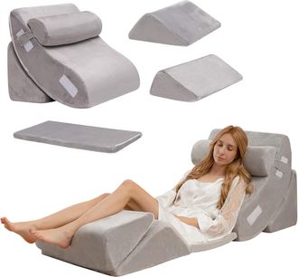 Costway Costway Almohada De Cu&ntilde;a Para La Cama De 6 Piezas, Juego De Almohadas De Espuma De Memoria Para Aliviar El Dolor De Cuerpo, Almohada De Soporte De Esp
