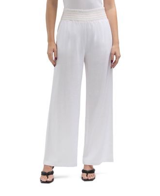 Ellen Tracy Womens Linen Smocked Wide Leg Pant