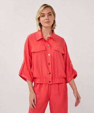 Esqualo Short Sleeve Slub Jacket In Chili Red
