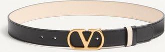 Valentino Garavani VLogo Signature Reversible Shiny Calfskin Belt - 30Mm / 1.2 In. Woman BLACK/BUTTER 070