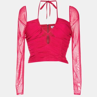 Self Portrait Fuchsia Pink Jersey Ruched Cut-Out Top