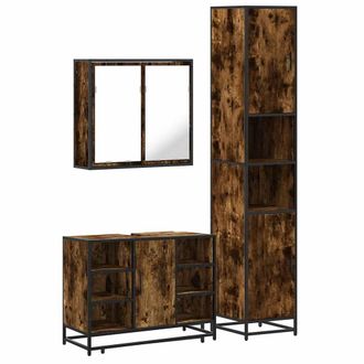 Berkfield Home 3 Piece Bathroom Furniture Set Smoked Oak Engineered Wood in Brown