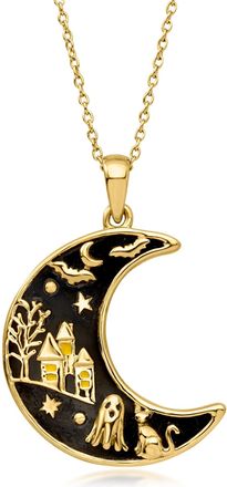 Ross-Simons Onyx Reversible Crescent Moon Pendant Necklace in 18kt Gold Over Sterling