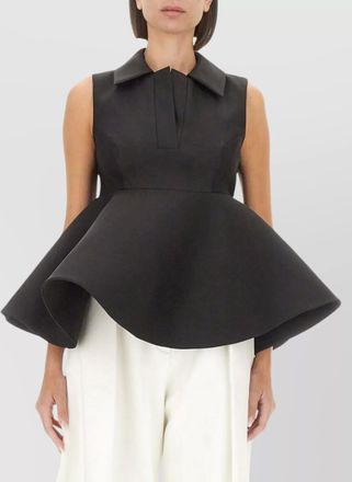 Jacquemus collared wool silk peplum sleeveless top