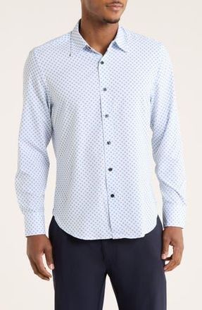 ConStruct Abstract Dot Print Slim Fit 4-Way Stretch Button-Up Shirt in White/Blue at Nordstrom Rack, Size Xx-Large