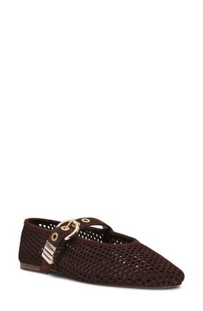 Steve Madden Lela Perforated Mary Jane Flat in Brown Suede at Nordstrom, Size 8.5
