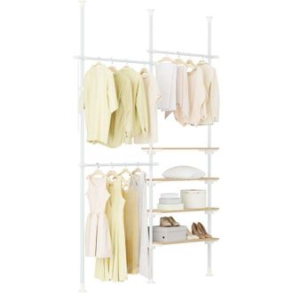 SoBuy SoBuy KLS17-WN Appendiabiti Telescopico, Stand Robusto, Armadio Aperto Regolabile con Ripiani & Barre Appendiabiti, Bianco