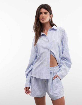 B&eacute;lier Camicia oversize a maniche lunghe blu e bianca a righe in coordinato-Multicolore