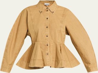 Ganni Washed Stretch Denim Peplum Top